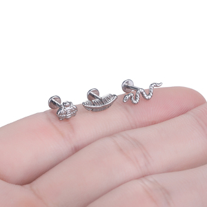 Titanio serpente/<span class=keywords><strong>ape</strong></span>/piuma filo interno Labret anelli a bottone orecchio cartilagine Tragus elica orecchino Piercing <span class=keywords><strong>donna</strong></span> gioielli 16G - Product Image 4