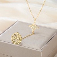 Collar Vintage de Moda con Pentáculo Wicca y Tetragramatón, Colgante de Nudo Sagrado de Bruja, Amuleto de Acero Inoxidable con Sello de Salomón - Regalo