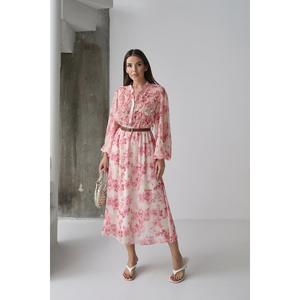 Vestido Casual con Estampado Floral Rosa, Cuello con Solapa, Silueta Holgada, Tejido Transpirable, Cintura Natural, para Uso Diario - Product Image 6