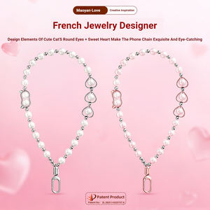 Cuerda colgante para iPhone <span class=keywords><strong>17</strong></span> Pro Max, cadena de perlas para teléfono, llavero antipérdida, cuerda colgante personalizada con diseño de gato para mujer, clip metálico - Product Image 3