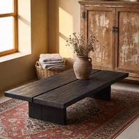 Table basse carrée de style industriel en bois massif noir carbonisé, meubles de salon Tatami