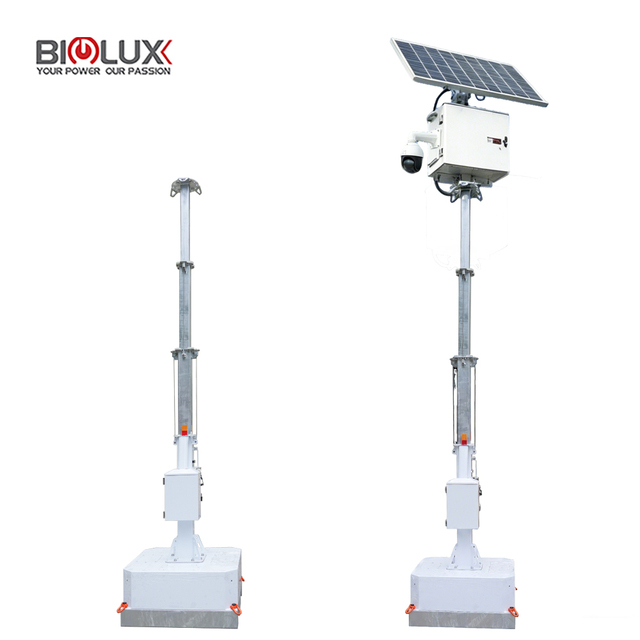 Portable Telescopic Mast Mounted on Mobile Base with Solar Camera for Security Work Sites