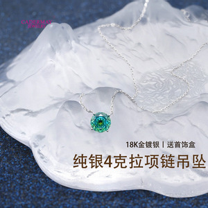 Cardermay Blue Zircon Sterling Silver S925 Pendant Necklace Round Claw Setting Gift Jewelry - Product Image 2