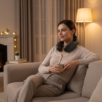 Masseur de cou chauffant intelligent, appareil de massage du cou sans fil portable avec télécommande TENS Pulse pour le bureau, les voyages et la maison
