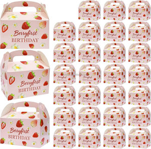 10 boîtes cadeaux en papier motif fraise avec poignées <span class=keywords><strong>pour</strong></span> anniversaire, baby shower, enterrement <span class=keywords><strong>de</strong></span> vie <span class=keywords><strong>de</strong></span> jeune fille - Product Image 1