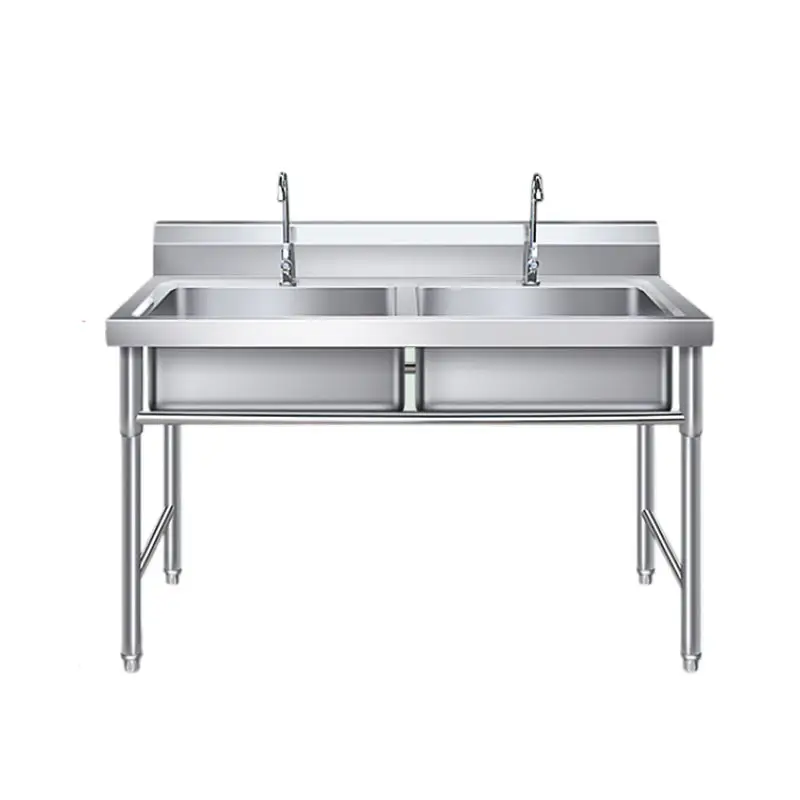 Equipo de cocina comercial Fregadero de triple tazón doble de acero inoxidable 304