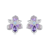 925 argent Sterling étincelant romantique Iris fleur boucles d'oreilles bijoux fins clous de mode pour les femmes