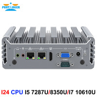Komputer Industri Tanpa Kipas Partaker Core I7/i5 CPU Linux Mini PC Dual Gigabit LAN 2*RS232 COM HD VGA 12V DC Power