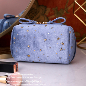 Bolsas de Cosméticos Personalizadas de Franela y Terciopelo, Bolsa de Almacenamiento Brillante Coquete, Bolsa de Maquillaje con Diseño de Cielo Estrellado - Product Image 1