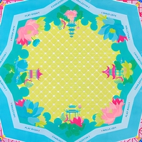 Tapis de jeu élégant Chinoiserie Mahjong Rose Vif Turquoise Motif Ajoure Lotus Pagode Charleston avec Instructions en Néoprène – Cadeau Idéal
