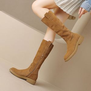 Bottes hautes de luxe pour femmes en cuir de vachette fait main, avec fermetures éclair latérales tendance, style bottes de chevalier - Product Image 2