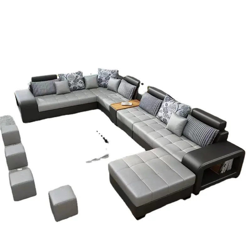 Miglior prezzo di buona qualità Design moderno divano a forma di U divano da soggiorno set divani componibili in pelle di lusso