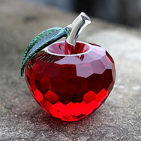 Red Diamond Cut Crystal Apple Paper Weight MH-H0119