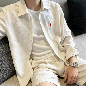 ชุดเซ็ตเสื้อแขนยาวคอตั้งระบายอากาศดีสำหรับฤดูร้อน/ฤดูใบไม้ผลิ พร้อมกางเกงขายาวรูดเชือก 2 ชิ้น สำหรับผู้ชาย ยี่ห้อ Laurla - Product Image 5