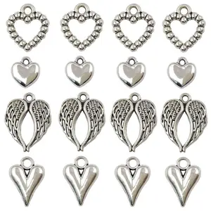 Charms cuore ali d'angelo 21x17mm ciondoli Color argento antico artigianato fai da te che fanno risultati gioielli tibetani fatti a mano