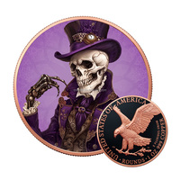 Pièce de Monnaie Souvenir Personnalisée OEM ODM en Cuivre Fin .999 de 1 oz, Motif Crâne de Couple pour Halloween, Pièce Dia De Los Muertos