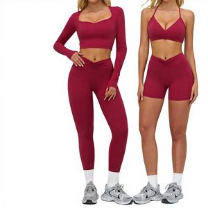 Ensemble de sport d'extérieur avec logo personnalisé, finition brossée, comprenant un soutien-gorge de yoga sans manches ajouré et un legging respirant uni taille haute à effet push-up - Product Image 1