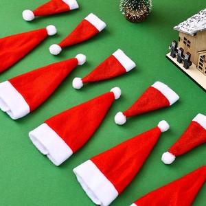 Décorations de Noël, mini-casquettes de Père Noël, housses pour bouteilles de vin de Noël, chapeaux en tissu brossé, housses pour couverts - Product Image 3