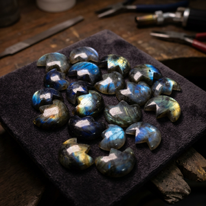MAHNAJ GEMS ขายส่งพลอยลาบราดอไรต์ทรงพระจันทร์เสี้ยวแบบคาโบชองหลากสี พลอยหลวมทรงพระจันทร์ครึ่งเสี้ยวสำหรับทำเครื่องประดับ, เจัยปุระ - Product Image 3