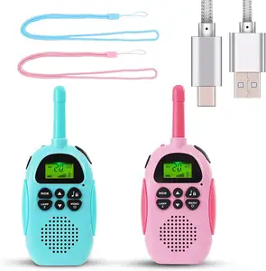 Recarregável 1000Mah Long Range Meninos Meninas Kid Walkie Talkies VOX Backlit LCD para Criança Fora De Jogar