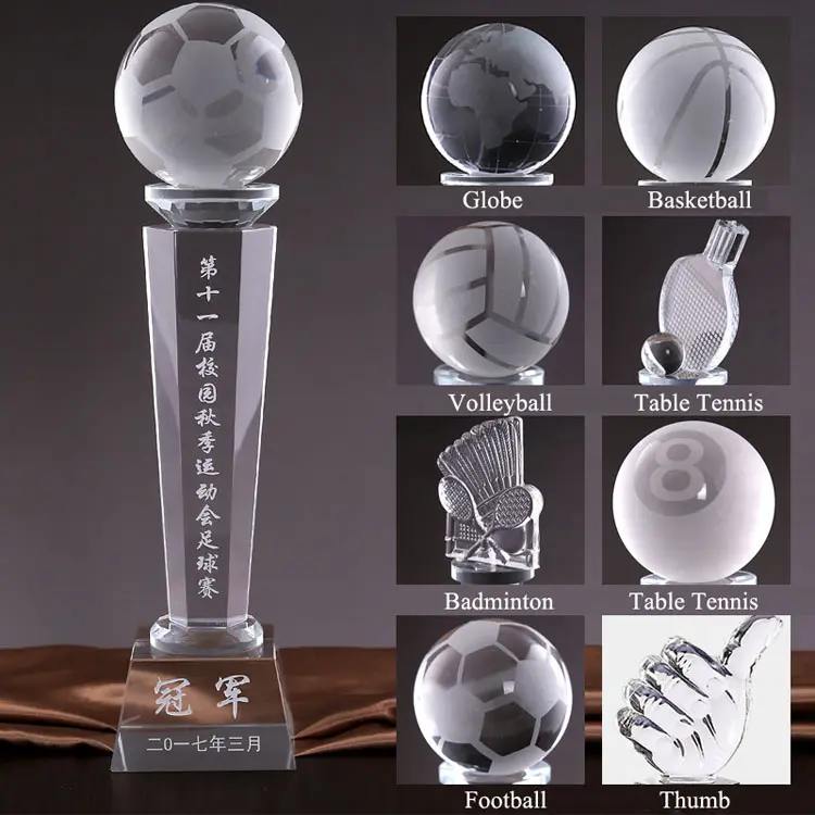 Premio del trofeo di cristallo di sport di calcio di calcio di pallacanestro personalizzato più economico all'ingrosso