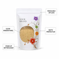 Op maat bedrukte witte staande pouch met transparant venster, hersluitbare ritssluiting, food grade, bloemenprint, voor graan, noten, gedroogd fruit, groothandel