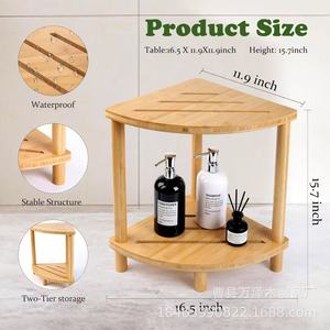 Étagère d'angle en bambou pour salle de bain, à deux niveaux, pour organiser les produits de douche et de bain - Product Image 3