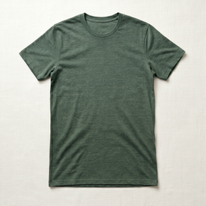 T-shirt à manches courtes vert foncé pour homme, coupe classique, couleur unie, décontracté, col rond, jersey tricoté en coton - Product Image 1