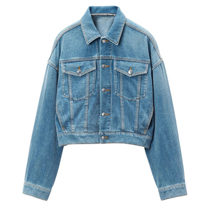 <span class=keywords><strong>Veste</strong></span> <span class=keywords><strong>en</strong></span> <span class=keywords><strong>jean</strong></span> bleu classique personnalisée pour les femmes éco-responsable délavé décontracté Streetwear bouton de camionneur à la mode automne hiver - Product Image 5