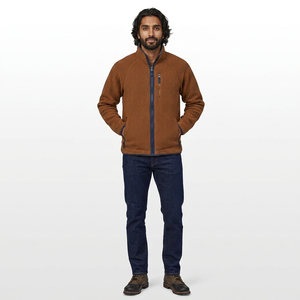 Wholesale Custom Logo Brown Long Sleeve Patchwork Adult Men Full Zip Canvas Stand Collar Sherpa Polar <b>Fleece</b> Jacket Fashion Wear - Product Image 1