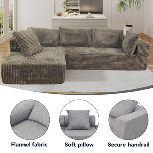 Sofá Seccional Modular Moderno en Forma de L de 100 Pulgadas, Sofá Tapizado Sin Estructura con Asiento Profundo, Color Marrón para Apartamento - Product Image 3