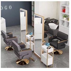Chaise de salon de coiffure en cuir noir de luxe moderne de haute qualité avec rotation à 360 degrés, design portable - Product Image 3
