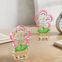 Ornement de bureau en acrylique personnalisé avec fleurs, imprimé UV, cadeau d'appréciation pour les enseignants, souvenir de table de classe