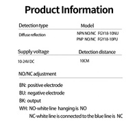 FUWEI Circular para M18 Sensor óptico de metal Detección de ojo eléctrico de reflexión difusa con sensor fotoeléctrico de 10CM
