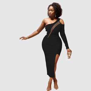 Vestido elegante de noche sexy con abertura y un solo hombro para mujer, a la moda, venta al por mayor - Product Image 3