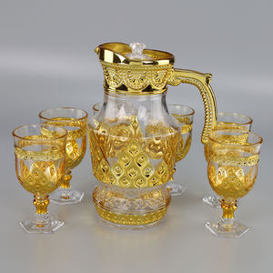 Logotipo personalizado, venta al por mayor, jarra de agua dorada, juego de agua de vidrio, 7 Uds., jarra de vaso de vidrio, juego de jarra con tapa, juego de agua de vidrio - Product Image 3