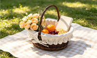 Panier cadeau en osier tressé avec poignée, doublure en coton amovible, panier de rangement rond en osier pour fruits, pique-nique, emballage cadeau de mariage