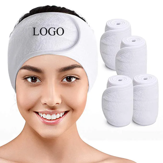 Diadema blanca de maquillaje con logotipo bordado personalizado para mujer, bandanas