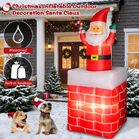 Père Noël gonflable de 1,80 m dans un cheminée avec canne en sucre et lumière LED pour la décoration de jardin, pelouse, maison, fête de Noël en extérieur