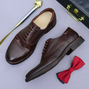 Zapatos de vestir formales de tres piezas de cuero genuino para hombre, de alta gama y estilo clásico, zapatos de cuero hechos a mano con piel de caballo italiana. - Product Image 6