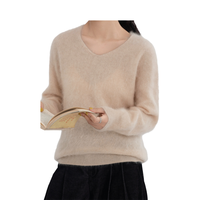 Pulls en cachemire brossé à col en V 2025, pull d'hiver personnalisable, pull décontracté pour femmes, pull tricoté à l'ordinateur pour femmes
