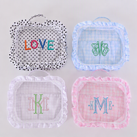 Pochette cosmétique transparente en PVC avec volants, fermeture éclair et poignée, trousse de toilette transparente pour femme, idéale pour les voyages