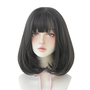 <span class=keywords><strong>Cheveux</strong></span> courts fleur de poirier tête épaule longueur perruque de <span class=keywords><strong>cheveux</strong></span> synthétiques naturellement moelleux clavicule bouclée boucle intérieure pour les femmes - Product Image 1