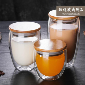 Tasse en verre à double paroi en forme d'œuf avec couvercle, en verre borosilicate épaissi, pour café, lait, jus, usage domestique - Product Image 2