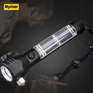 Myriver lanterna led portátil, à prova d' água, de lúmens altos, 5-30w, cob, recarregável, com zoom, luz