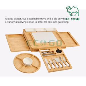 Juego de tabla de charcutería de queso de bambú con plato de mármol Juego de regalo con cajón y cuchillo - Product Image 2