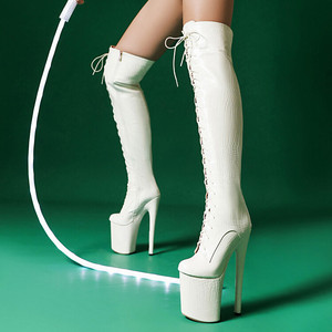 Nhà sản xuất bán buôn 20cm siêu cao gót nền tảng trên đầu gối sợi nhỏ khởi động sexy Fetish ren lên mô hình đi Bộ cộng với kích thước - Product Image 6