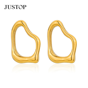 Pendientes de Aro de Moda, Personalizados OEM, Chapados en Oro de 18K, Hipoalergénicos, Joyería de Moda, Pendientes de Botón, Marca JUSTOP, 10 Piezas MOQ - Product Image 2