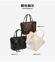 Tas Tote Wanita Kulit Sapi Asli Lecynbay, Tas Selempang Bahu Serbaguna Dekorasi Kristal Minimalis