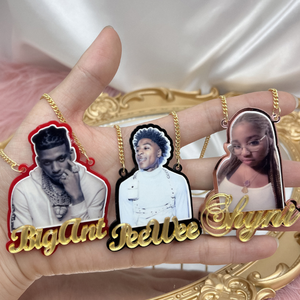 Nouveau personnalisé givré <span class=keywords><strong>Portrait</strong></span> Photo nom collier <span class=keywords><strong>dessin</strong></span> animé photo collier enfants nom plaque Alphabet bricolage pendentif collier - Product Image 1